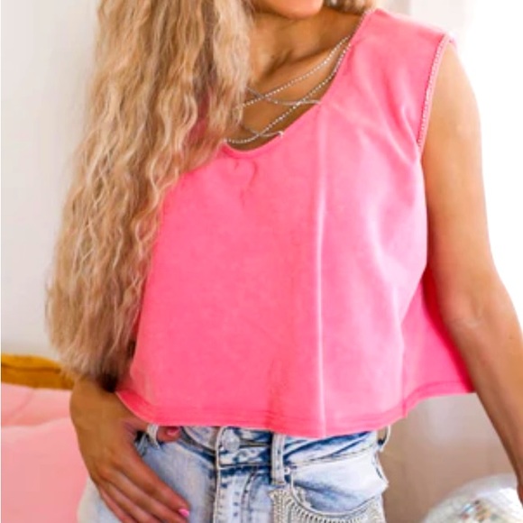 BiBi Tops - NWT BiBi Princess Pink Mineral Wash Oversized Crop Top SzL